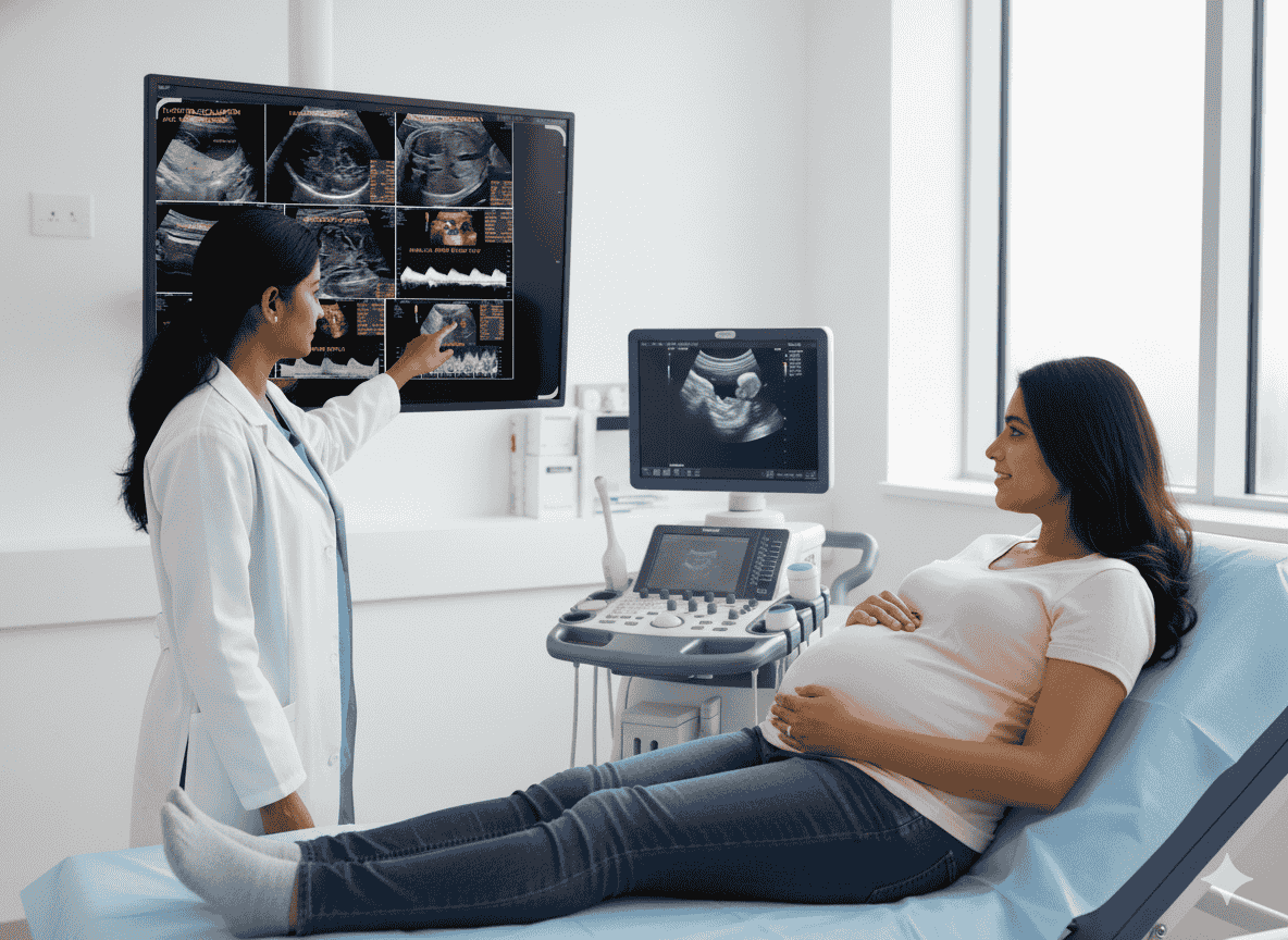 Growth scan showing fetal biometric measurements